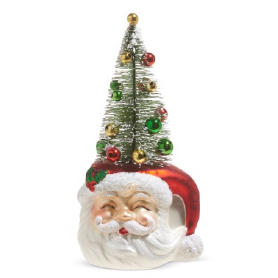 7" Multicolor Tree in a Glass Santa Head