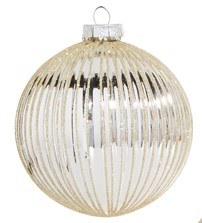 4" Silver Ribbed Glass Ball Ornament