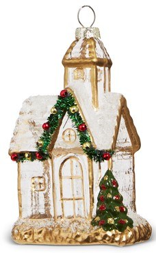 4.5" Clear and Gold Glass Church Ornament