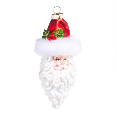 5" Red and White Santa Head Glass Ornament