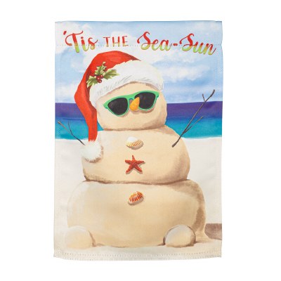 18" x 13" "Tis the Sea Sun" Sand Snowman Mini Garden Flag