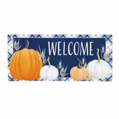 10" x 22" "Welcome" Pumpkins Blue Sassafras Doormat Insert