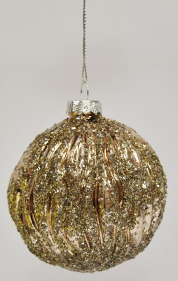 3" Gold Squiggle Glass Ball Ornament