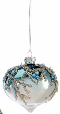 3" Blue and Silver Beaded Vine Glass Onion Ornament