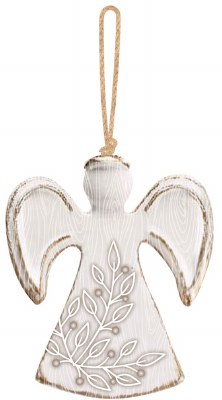 4" Distressed White Polyresin Berry Angel Ornament