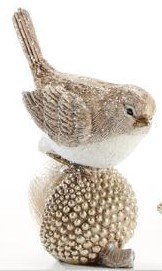5" Beige and Silver Bird on an Acorn