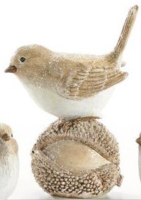 5" Beige and Silver Bird on a Chestnut