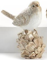 5" Beige and Silver Bird on a Pine Cone