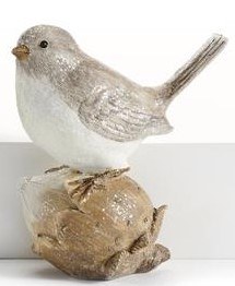5" Beige and Silver Bird on a Nut