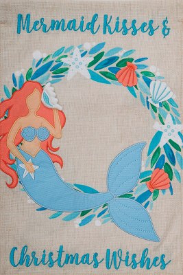18" x 12" "Mermaid Kisses & Christmas Wishes" Mermaid Wreath Mini Garden Flag