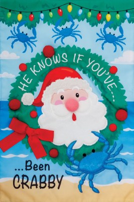 18" x 12" "He Knows If You've.. Been Crabby" Santa and Crab Mini Garden Flag