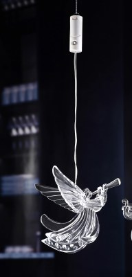 4" LED Clear Angel Holding an Horn Acrylic Ornament