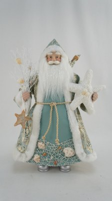 18" Aqua Coastal Santa Holding a Starfish Statue