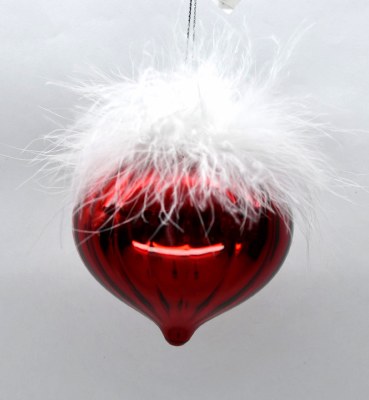 3" Red and White Feathers Glass Onion Ornament