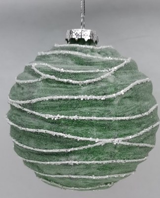 4" Green and White Glitter Glass Ball Ornament