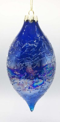 5" Iridescent Blue Crackle Glass Teardrop Ornament