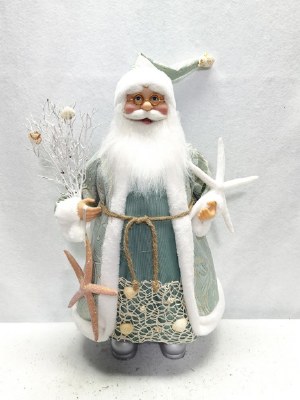 18" Blue Santa Holding a Starfish Statue