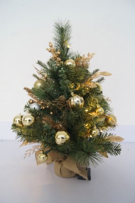 24" Faux LED Gold Ornament and Pine Tree