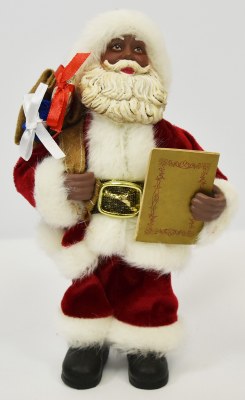 9" Black Santa Holding a List Statue