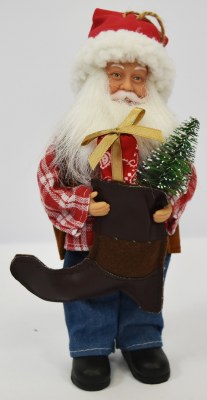 9" Western Santa Holding a Boot Statue