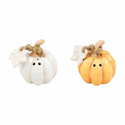 3" White and Orange Ceramic Pumpkins Salt and Pepper Shakers by Mud Pie