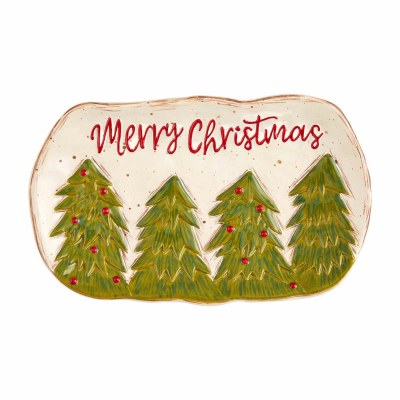 5" x 9" 'Merry Christmas" Ceramic Christmas Trees Platter by Mud Pie