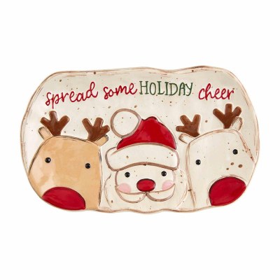 5" x 9" "Spread Some Holiday Cheer" Ceramic Santa and Reindeer Platter by Mud Pie