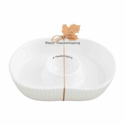 10" x 12" White Ceramic Pumpkin Shaped Chip and Dip Bowl by Mud Pie