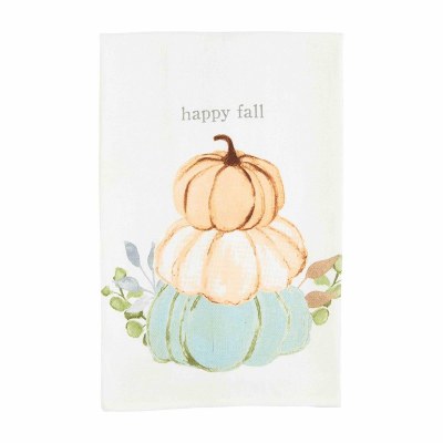 26" x 16" "Happy Fall" Three Multipastel Pumpkins Kitchen Towel by Mud Pie
