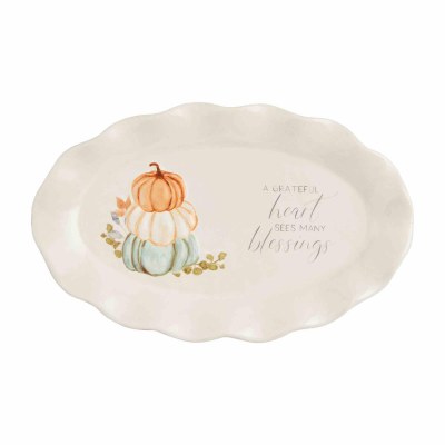 5" x 8" Oval Ceramic "A Grateful Heart Sees Many Blessings" by Mud Pie