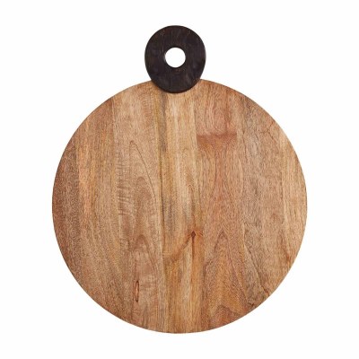 20" Round Brown Board With a Black Handle by Mud Pie