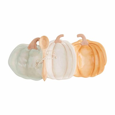 5" x 11" Multipastel Three Compartment Pumpkin Dish With a Spoon by Mud Pie