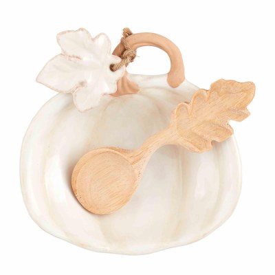 5" White Pumpkin Bowl With a Spoon by Mud Pie