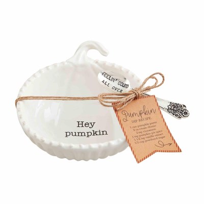 5" White Ceramic Pumpkin Bowl With a Spoon by Mud Pie