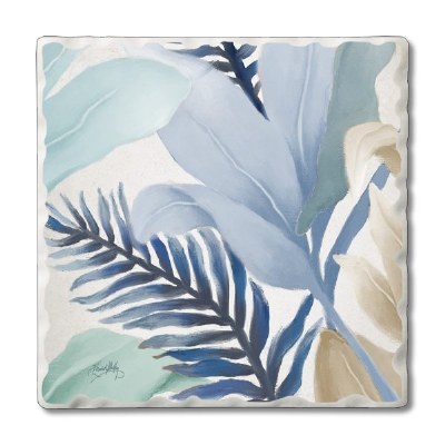 Set of Four Square Blue Palm Fronds Coasters