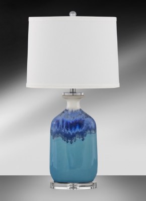 28" Blue Drip Ceramic Flat Table Lamp