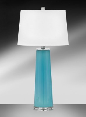 31" Teal Glass Column Table Lamp