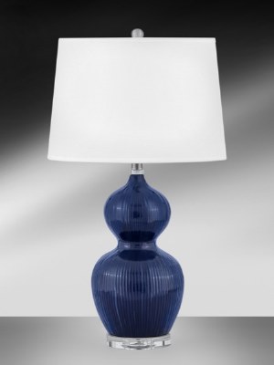 29" Dark Blue Gourd Shape Ceramic Table Lamp