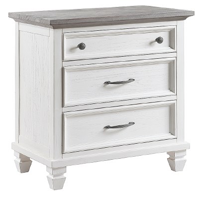 28" Distressed White and Gray Three Drawer Night Stand