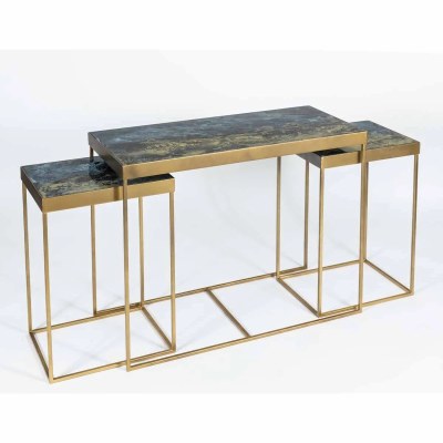 Set of Three 38" Sierra Madre Glass Top and Distressed Bronze Base Nesting Tables