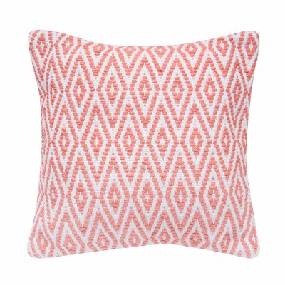 18" Sq Coral and White Diamonds Indoor/ Outdoor Decorative Pillow