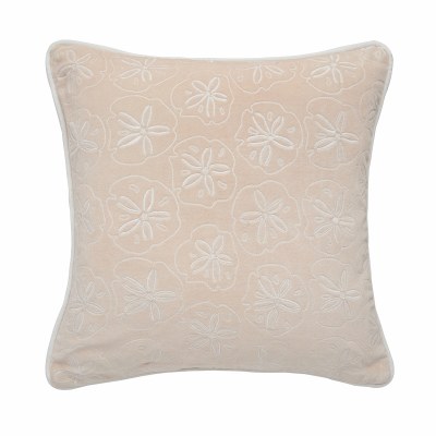 18" Sq Beige Sand Dollar Velvet Coastal Decorative Pillow