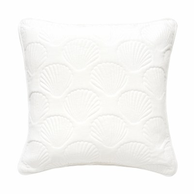 18" Sq White Scallop Shells Velvet Coastal Decorative Pillow