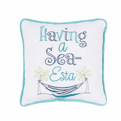 10" Sq "Having a Sea-Esta" Coastal Decorative Pillow