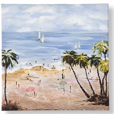 12" Sq Six Palm Trees on the Beach Canvas