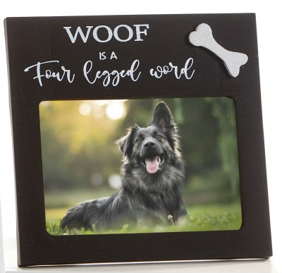 4" x 6" "Woof is a Four Legged Word" Black Dog Picture Frame