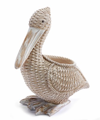 12" Light Brown Faux Wicker Pelican Pot