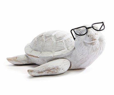 4" Distressed White Polyresin Sea Turtle Wearing Glasses Statue