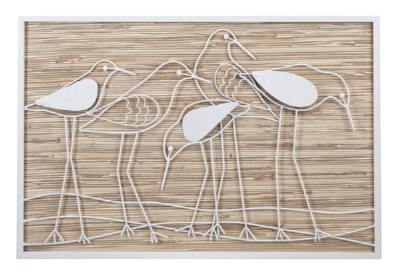 16" x 23" White and Natural Seagrass Coastal Shorebirds Wall Art Plaque