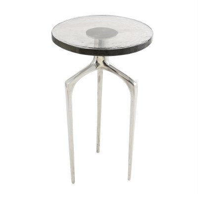 13" Round Glass Top Silver Three Leg End Table